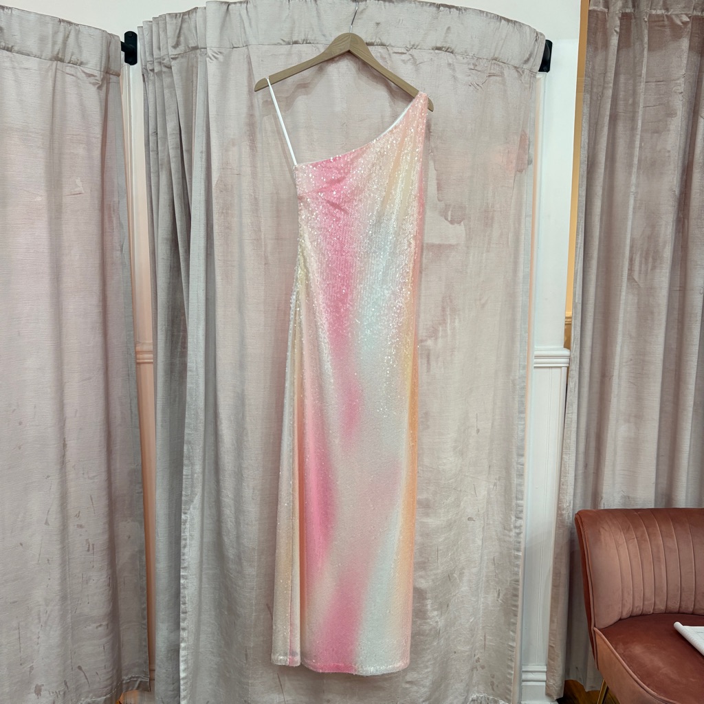 Halston Heritage One-Shoulder Sequin Gown In White And Pink Ombre — image 3 of 8